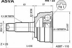 ШРУС НАРУЖНЫЙ 32x64x28 (HONDA CR-V RD1RD2 1997-2001) ASVA HN33 на HONDA ODYSSEY (RA)