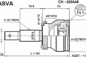 ШРУС ЗОВНІШНИЙ 32X70X27 (GRAND CHEROKEE NEW 05012 456AA) ASVA CH020A48 на JEEP WAGONEER (XJ)