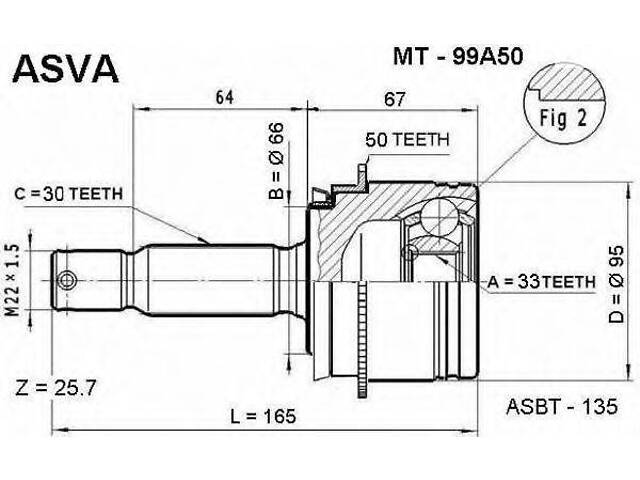 ШРУС ЗОВНІШНИЙ 33x66x30 (MITSUBISHI PAJERO III MONTERO V75W 2000-2006) ASVA MT99A50 на MITSUBISHI SHOGUN III Всюдихід