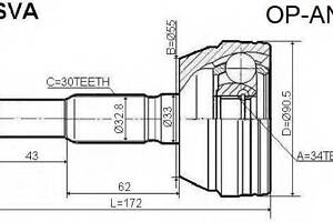 ШРУС ЗОВНІШНИЙ 34x33,3x30 (CHEVROLET CAPTIVA (C100) 2007-) ASVA OPANT на CHEVROLET CAPTIVA (C100, C140)