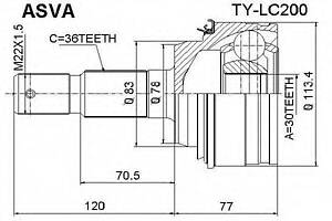 ШРУС НАРУЖНЫЙ 36X78X30 (TOYOTA LAND CRUISER 200 2007- 1UZ-FE1VD-FTV) ASVA TYLC200 на LEXUS LX (URJ201)