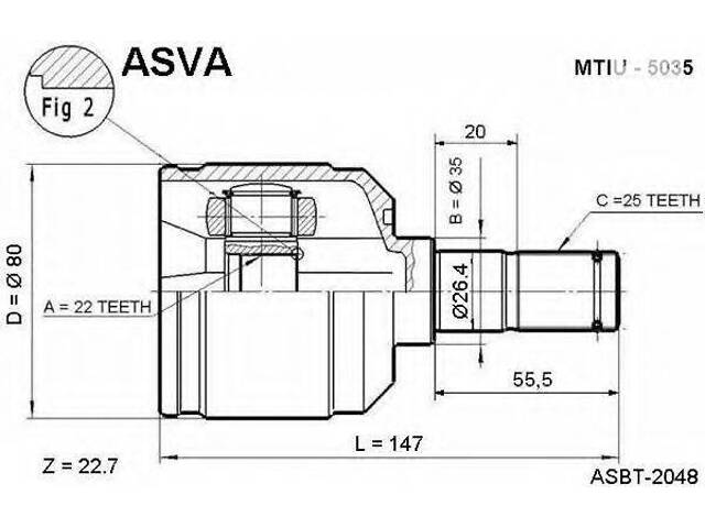 ШРУС ВНУТРЕННЫЙ 22x35x25 (HYUNDAI ACCENTEXCEL 1994-1999) ASVA MTIU5035 на HYUNDAI EXCEL I (X-3)