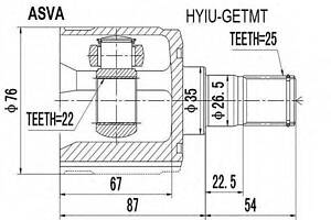 ШРУС ВНУТРЕННИЙ 22X35X25 (HYUNDAI GETZ 2002-2011) ASVA HYIUGETMT на HYUNDAI CLICK (TB)