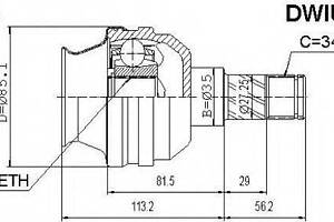 ШРУС ВНУТРЕННЫЙ 22X35X34 (LACETTI AVEOO) ASVA DWIU845 на DAEWOO ORION (KLAJ)