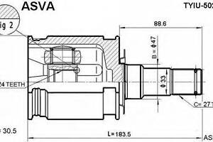 ШРУС ВНУТРЕННЫЙ 24x47x27 (TOYOTA LAND CRUISER PRADO 90 1996-2002) ASVA TYIU5020 на TOYOTA LAND CRUISER PRADO (_J9_)