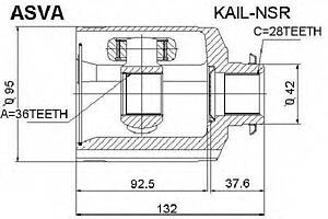 ШРУС ВНУТРЕННИЙ 36X42X28 (HYUNDAI SANTA FE (CM) 2006-2012) ASVA KAILNSR на HYUNDAI SANTA FÉ II (CM)