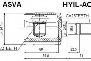 ШРУС ВНУТРЕННИЙ ЛЕВЫЙ 22X35X25 (ACCENTVERNA 1999-) ASVA HYILACC на HYUNDAI EXCEL II (LC)