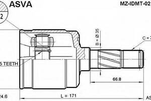 ШРУС ВНУТРІШНІЙ ЛІВИЙ 23X35X28 (MAZDA 626 GE 1991-1997) ASVA MZIDMT02 на MAZDA MX-6 (GE)