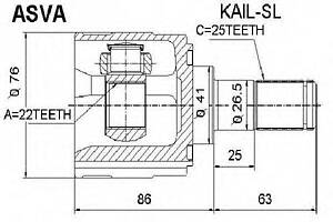 ШРУС ВНУТРІШНІЙ ЛІВИЙ 25X41X22 (HYUNDAI I30 2012-2017 KIA SOUL 2008-) ASVA KAILSL на KIA SOUL (AM)