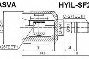 ШРУС ВНУТРЕННИЙ ЛЕВЫЙ 26X41X27 (HYUNDAI SANTA FE (BB) 2000-2006) ASVA HYILSF2 на HYUNDAI SANTA FÉ I (SM)