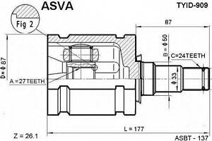 ШРУС ВНУТРЕННИЙ ЛЕВЫЙ 27X50X24 (TOYOTA CAMRY ACV30MCV30 2001-2006) ASVA TYID909 на TOYOTA CAMRY седан (MCV3_, ACV3_, _XV