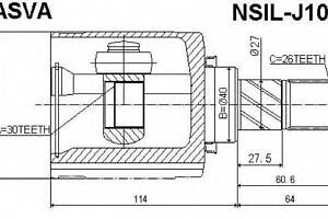 ШРУС ВНУТРЕННИЙ ЛЕВЫЙ 30X40X26 (NISSAN QASHQAI J10E 2006-2013) ASVA NSILJ10F на NISSAN DUALIS (J10, JJ10)