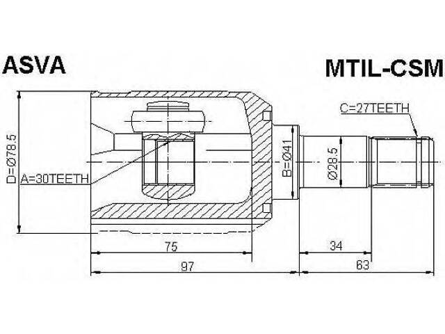 ШРУС ВНУТРІШНІЙ ЛІВИЙ 30X41X27 (MITSUBISHI LANCER CS1ACS3ACS9A 2003-) ASVA MTILCSM на MITSUBISHI DION вен (CR_W)