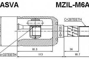 ШРУС ВНУТРЕННИЙ ЛЕВЫЙ 33x35x28 (MAZDA 6 GG 2002-2007) ASVA MZILM6A2 на MAZDA ATENZA Наклонная задняя часть (GG)