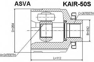 ШРУС ВНУТРЕННИЙ ПРАВЫЙ 24x42x26 (KIA SPORTAGE 2004-2010) ASVA KAIR50S на KIA SPORTAGE (JE_, KM_)