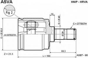 ШРУС ВНУТРІШНІЙ ПРАВИЙ 30X40X27 (HONDA CIVIC EUEPES 2001-2006) ASVA HNIPHRVA HONDA CR-V I (RD)