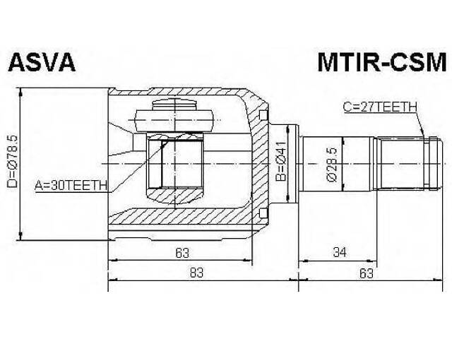 ШРУС ВНУТРІШНІЙ ПРАВИЙ 30x41x27 (MITSUBISHI LANCER CS9A 2000-2009) ASVA MTIRCSM на MITSUBISHI DION вен (CR_W)