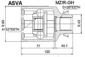 ШРУС ВНУТРЕННИЙ ПРАВЫЙ 32X43X28 (MAZDA 6 GH 2008-2013) ASVA MZIRGH на MAZDA 6 combi-coupe (GH)