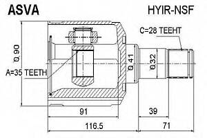 ШРУС ВНУТРЕННИЙ ПРАВЫЙ 35x42x28 (HYUNDAI SANTA FE (CM) 2006-) ASVA HYIRNSF на HYUNDAI SANTA FÉ I (SM)