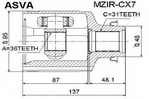 ШРУС ВНУТРЕННИЙ ПРАВЫЙ 36X48X31 (MAZDA CX-7 ER 2006-2012) ASVA MZIRCX7 на MAZDA CX-7 (ER)