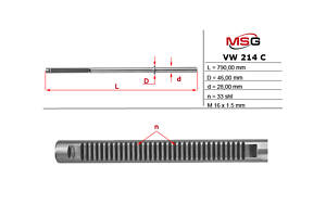 Шток рулевой рейки с ГУР VW214C VW T5 03-15, T6 16-