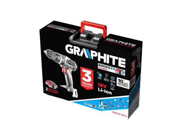 Шуруповерт Graphite Energy+ 18V безщітковий 2х2Ah, 58Нм, 0-500·0-1700об/хв, кейс (58G020-SET2) - Фото 3