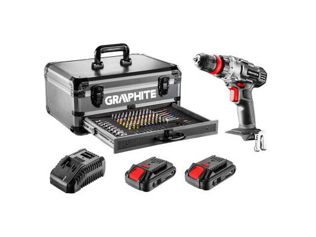 Шуруповерт Graphite Energy + SET, 18В, 2х2.0 Ач, 109ед. кейс (58G022-PS15) - Фото 1