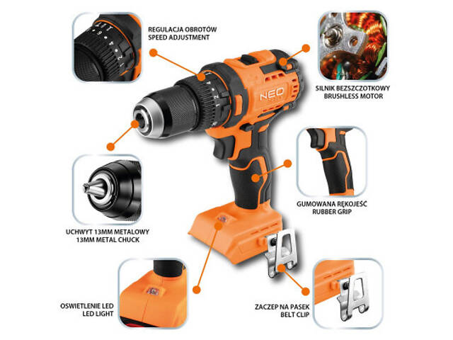 Шуруповерт Neo Tools Energy+ 18V, безщітковий, 95Нм, 0-320/0-1700об/хв 1.2кг (без АКБ і ЗУ) (04-619) - Фото 10