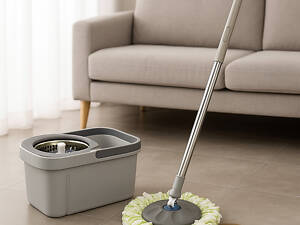 Швабра з автоматичним віджиманням і відром 10 л + 2 насадки Сірий