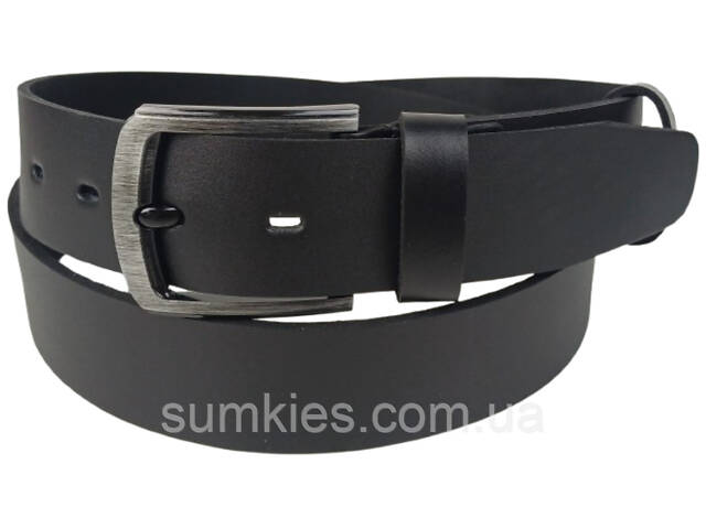 Широкий чоловічий джинсовий шкіряний ремінь під джинси Skipper чорний 4,5 см - Фото 1