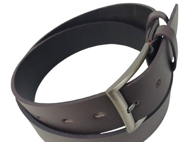 Широкий мужской кожаный ремень под джинсы Skipper темно-коричневый 4,5 см - Фото 6