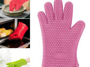 Силіконова рукавичка для кухні кухонна рукавиця прихватка для гарячого рукавиця термостійка 26.5х17 см Рожевий
