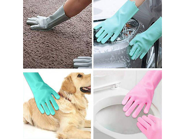 Силіконові багатофункціональні рукавички Magic Silicone Gloves Pink для прибирання, чищення та миття посуду - Фото 2