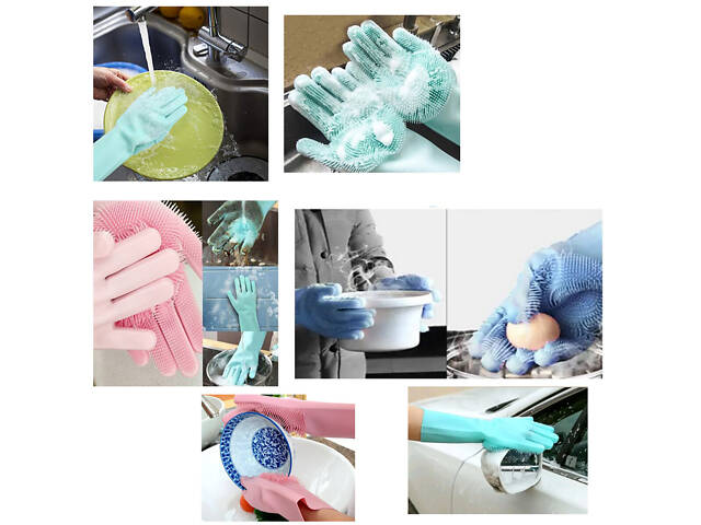Силіконові багатофункціональні рукавички Magic Silicone Gloves Pink для прибирання, чищення та миття посуду - Фото 6
