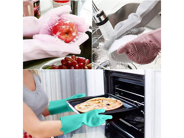 Силіконові багатофункціональні рукавички Magic Silicone Gloves Pink для прибирання, чищення та миття посуду - Фото 7