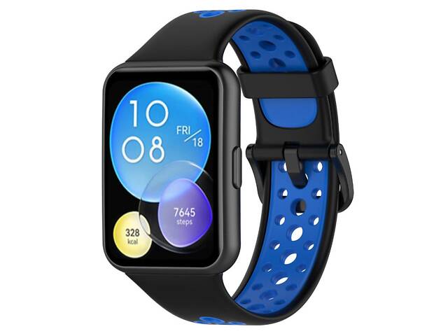 Силіконовий ремінець Primolux Perfor Classic для смарт-годинника Huawei Watch Fit 2- Black&Blue - Фото 1