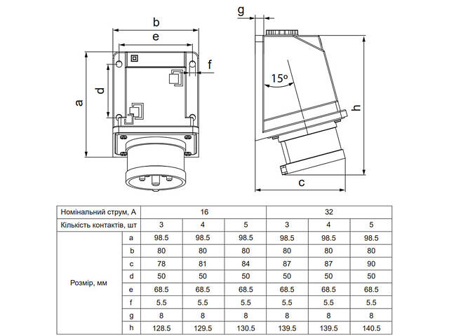 Силова вилка 2P+PE 16А 250В стаціонарна IP44 поліамід синя [A0080010135] UСombi АСКО - Фото 2