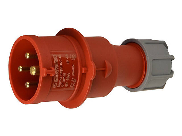Силова вилка 3P+PE 16А 415В переносна IP44 поліамід червона [A0080010106] UCombi АСКО - Фото 1