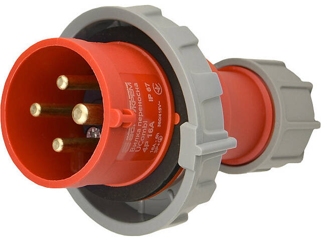Силова вилка 3P+PE 16А 415В переносна IP67 поліамід червона [A0080010108] UCombi АСКО - Фото 1