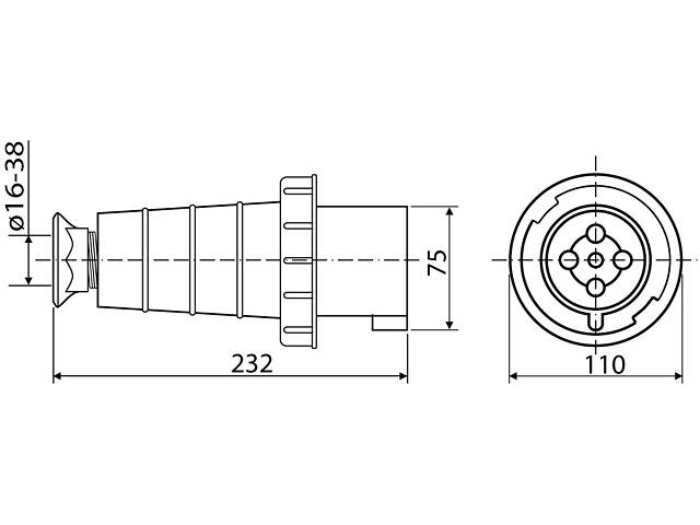 Силова вилка 3P+PE 63А 400В переносна IP67 червона [A0080010008] ВП (034) АСКО - Фото 4