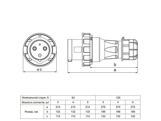 Силова вилка 3P+PE 63А 415В переносна IP67 поліамід червона [A0080010110] UCombi АСКО - Фото 2