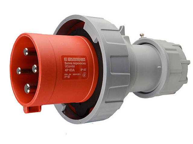 Силова вилка 3P+PE 63А 415В переносна IP67 поліамід червона [A0080010110] UCombi АСКО - Фото 1