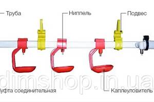 Система ниппельного поения 0.9 м (готовая система на 5 ниппельных поилок из нержавеющей стали)
