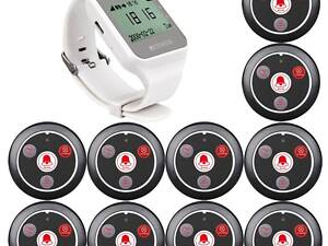 Система виклику офіціанта бездротова з годинником - пейджером Retekess TD109 + 10 чорних кнопок (з кнопкою ЗАКАЗ)