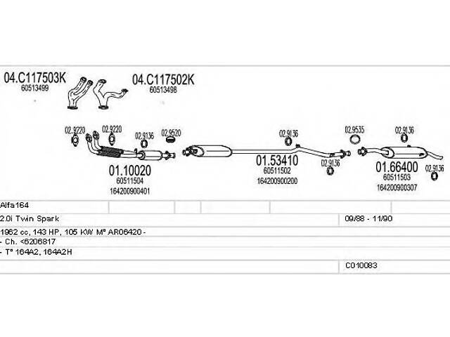 Система выпуска ОГ для моделей: ALFA ROMEO (164)