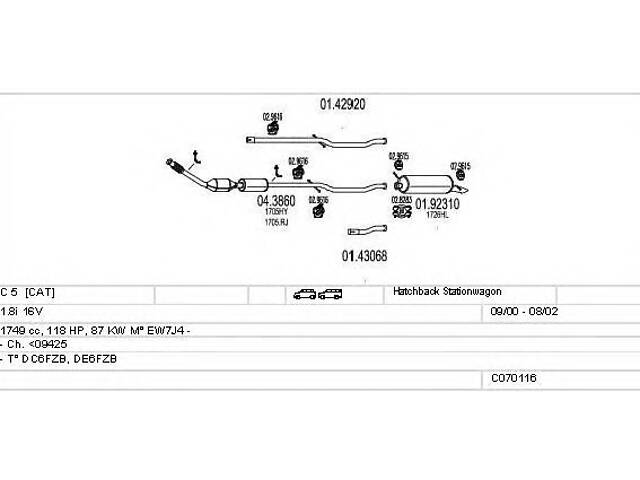 Система выпуска ОГ для моделей: CITROËN (C5, C5)