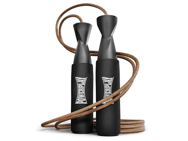 Скакалка шкіряна PowerPlay 4214 Leather Jump Rope Чорна 2.75 см. - Фото 1