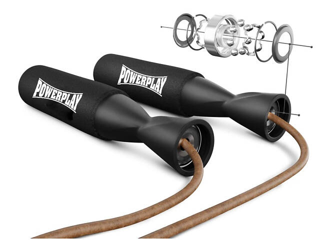 Скакалка шкіряна PowerPlay 4214 Leather Jump Rope Чорна 2.75 см. - Фото 3
