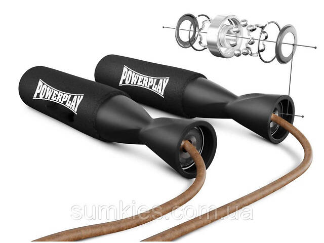 Скакалка шкіряна PowerPlay 4214 Leather Jump Rope Чорна 2.75 см. - Фото 6