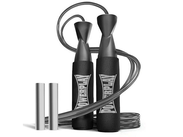 Скакалка швидкісна PowerPlay 4211 X ROPE з обтяжувачами (120г*2) Чорна (3м.) - Фото 1